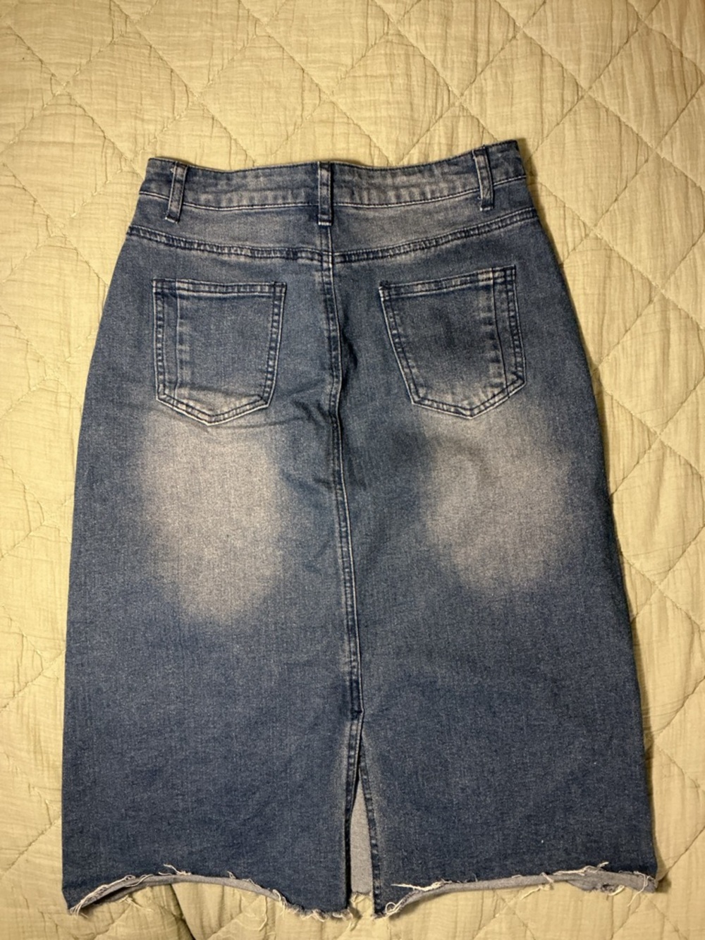 Allegra K Blue Washed High-Waist Midi Denim Skirt - Picture 2 of 3